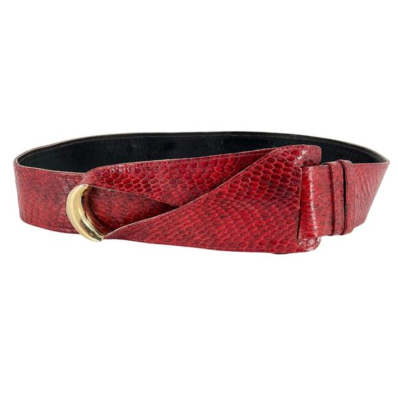 Other Accessories - 90s snakeskin wide red belt 1990s vintage
